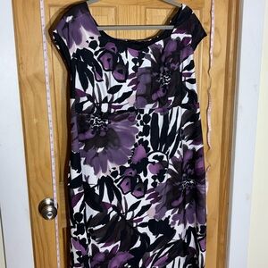 Connected Apparel Purple and Black Floral Midi Dress